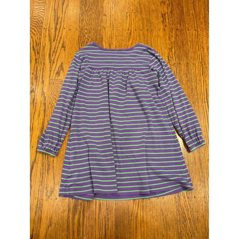 Hanna Andersson Girls Purple Green Striped Cotton Dress Size 120 6 7 Long Sleeve